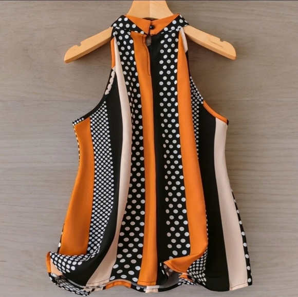 Polka Dot & Striped Halter Neck Top | Chic Colorblock Trendy Vibes Sz Medium - Picture 5 of 15